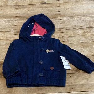 Navy Hooded Jacket with Pink Lining